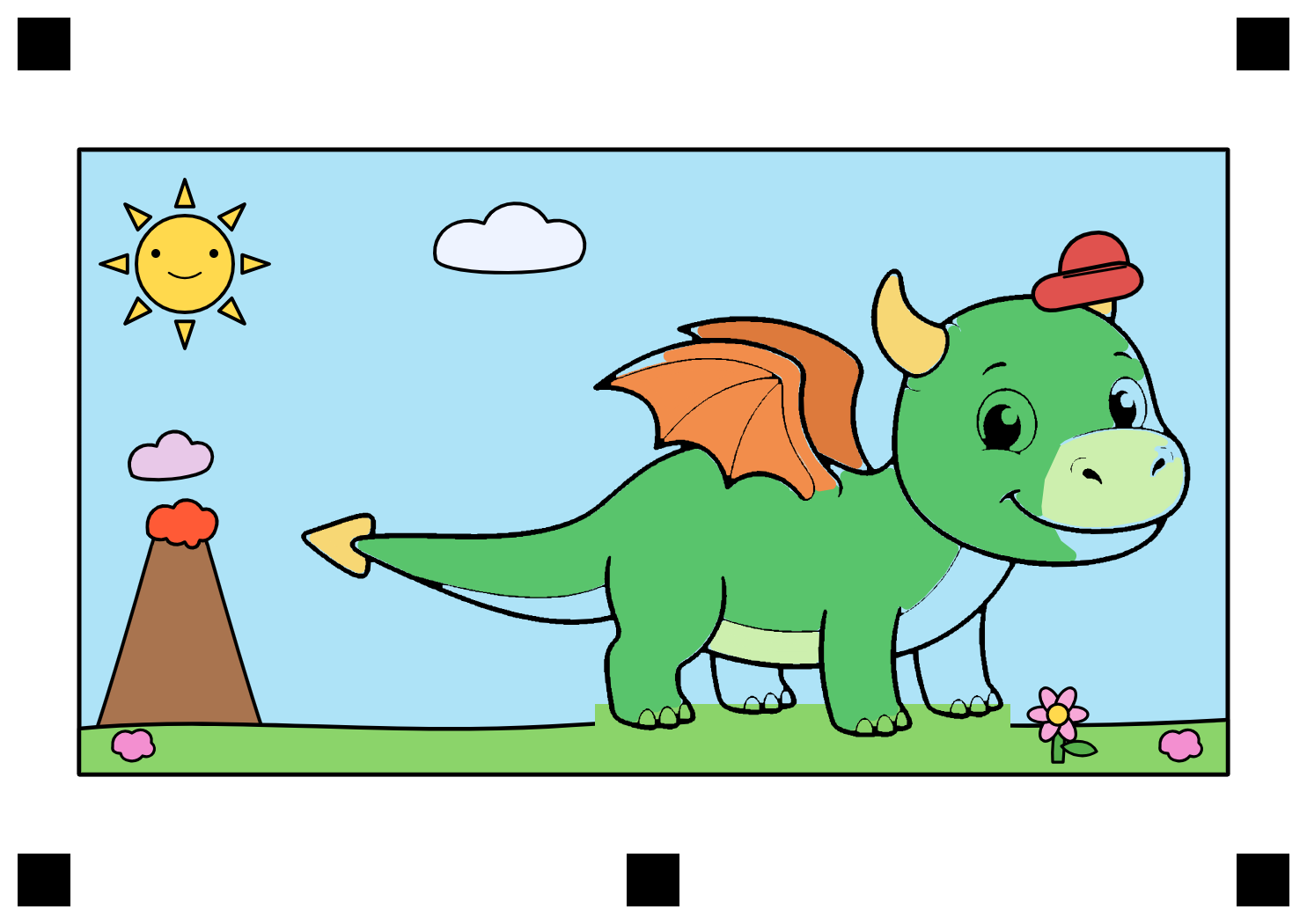 The same page, coloured in by a child.